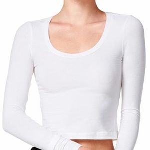 Chelsea Sky Womens Solid Crop Top LS